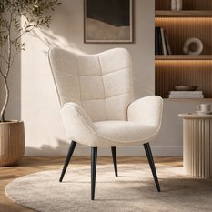 Fotel uszak tapicerowany wypoczynkowy 69x63x89 cm do salonu biura nogi czarne, beżowy - Miniaturka zdjęcia nr 1
