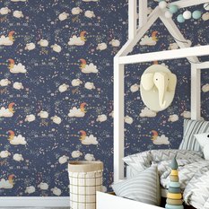 Tapeta do pokoju dziecięcego owce kwiatki wzorki, styl noowczesny - Miniaturka zdjęcia nr 4
