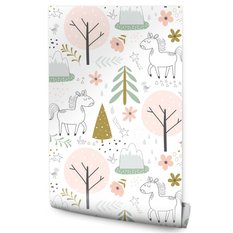 Tapeta dziecięca jednorożce natura skandynawska  - Miniaturka zdjęcia nr 1