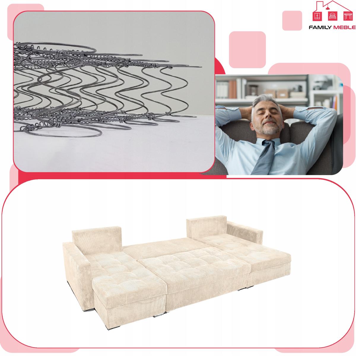 Narożnik Bonito BIG 296x74x104 cm kształt U z funkcją spania i przechowywania Anafi sztruks beżowy nr. 5