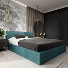Łóżko tapicerowane do sypialni 180x200x88 podwójne z pojemnikiem basic turkusowe - Miniaturka zdjęcia nr 1