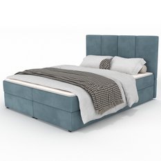 Łóżko kontynentalne 160x200x113 cm tapicerowane podwójne z materacem morskie - Miniaturka zdjęcia nr 7