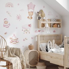Naklejki Na Ścianę Dla Dzieci Misie Różowe 120x60 Chmurki Rakieta ZESTAW - Miniaturka zdjęcia nr 5