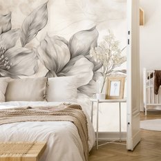 Fototapeta Do Sypialni Szare KWIATY Beton Abstrakcja Boho Dekoracja z Efektem 3D - Miniaturka zdjęcia nr 6