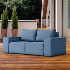 Sofa ogrodowa SONNE 180x73x88 cm dwuosobowa wodoodporna UV + 2 poduszki na taras do ogrodu niebieska - Miniaturka zdjęcia nr 2
