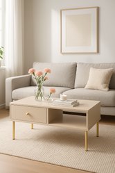 Stolik kawowy NOMI 90x60x43 cm do salonu biura złote nogi kaszmir obrazek