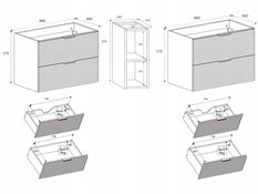 Szafka pod umywalkę 180 cm czarna wisząca frezowana 4 szuflady regał AURA - Miniaturka zdjęcia nr 2