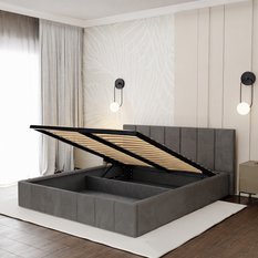 Łóżko tapicerowane 160x200 premium z pojemnikiem do sypialni szare wezgłowie 107 cm - Miniaturka zdjęcia nr 6