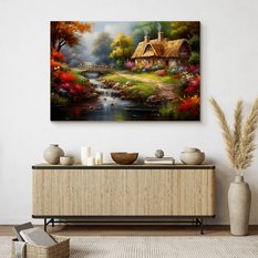 Obraz Na Płótnie Krajobraz Strumyk Domek Na Wsi 100x70 Natura Las - Miniaturka zdjęcia nr 7