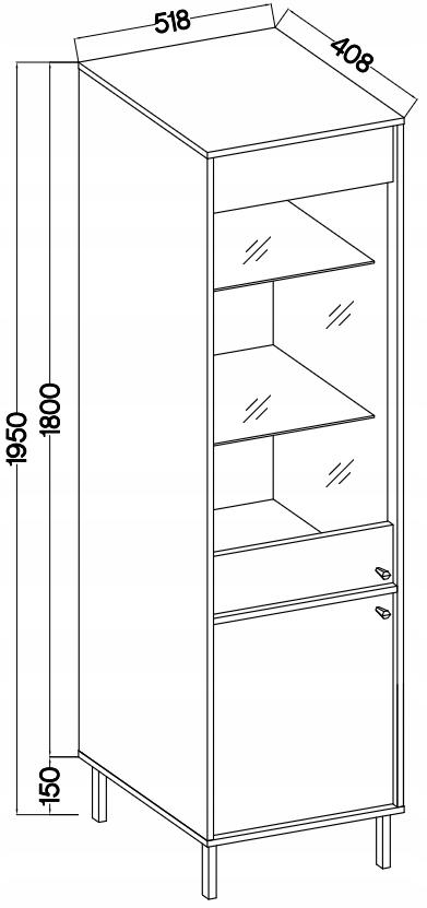 Witryna 195 cm AVILA beżowa wysoka salon metalowe złote nogi I uchwyty nr. 3