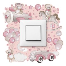 Naklejka Pod Kontakt Do Pokoju Dzieci Balony tle 20x20 Misie Gwiazdy Samolot Chmury - Miniaturka zdjęcia nr 1