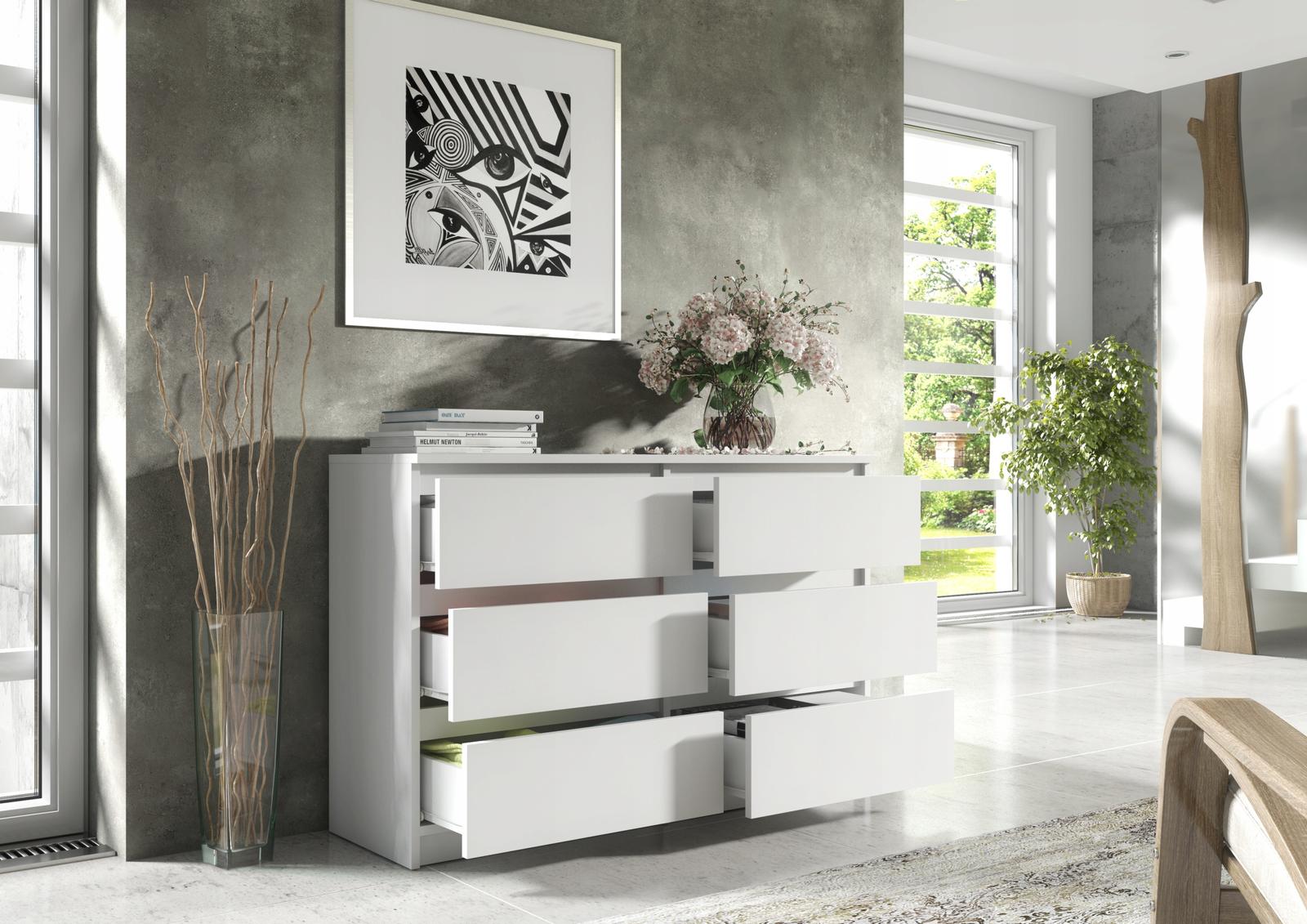 Komoda MARTUSIA 79x140x39 cm z 6 szufladami biała mat do salonu nr. 6