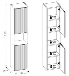 Szafka NOVA 30 cm do łazienki wisząca słupek z otwartą półką biała - Miniaturka zdjęcia nr 6