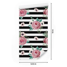 Tapeta Dekoracyjna Paski KWIATY Róże Liście Ozdoba 53x1000  - Miniaturka zdjęcia nr 2