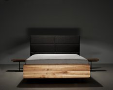 Łóżko BOXSPRING 200x200 elegancka modna rama z litego drewna olchowego z tapicerowanym zagłówkiem
