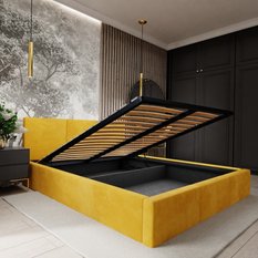 Łóżko tapicerowane do sypialni 180x200x110 cm podwójne z pojemnikiem modne żólte - Miniaturka zdjęcia nr 10