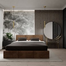 Łóżko tapicerowane do sypialni 160x200x120 cm podwójne z pojemnikiem automatyczny otwierany schowek na pościel brązowe - Miniaturka zdjęcia nr 12
