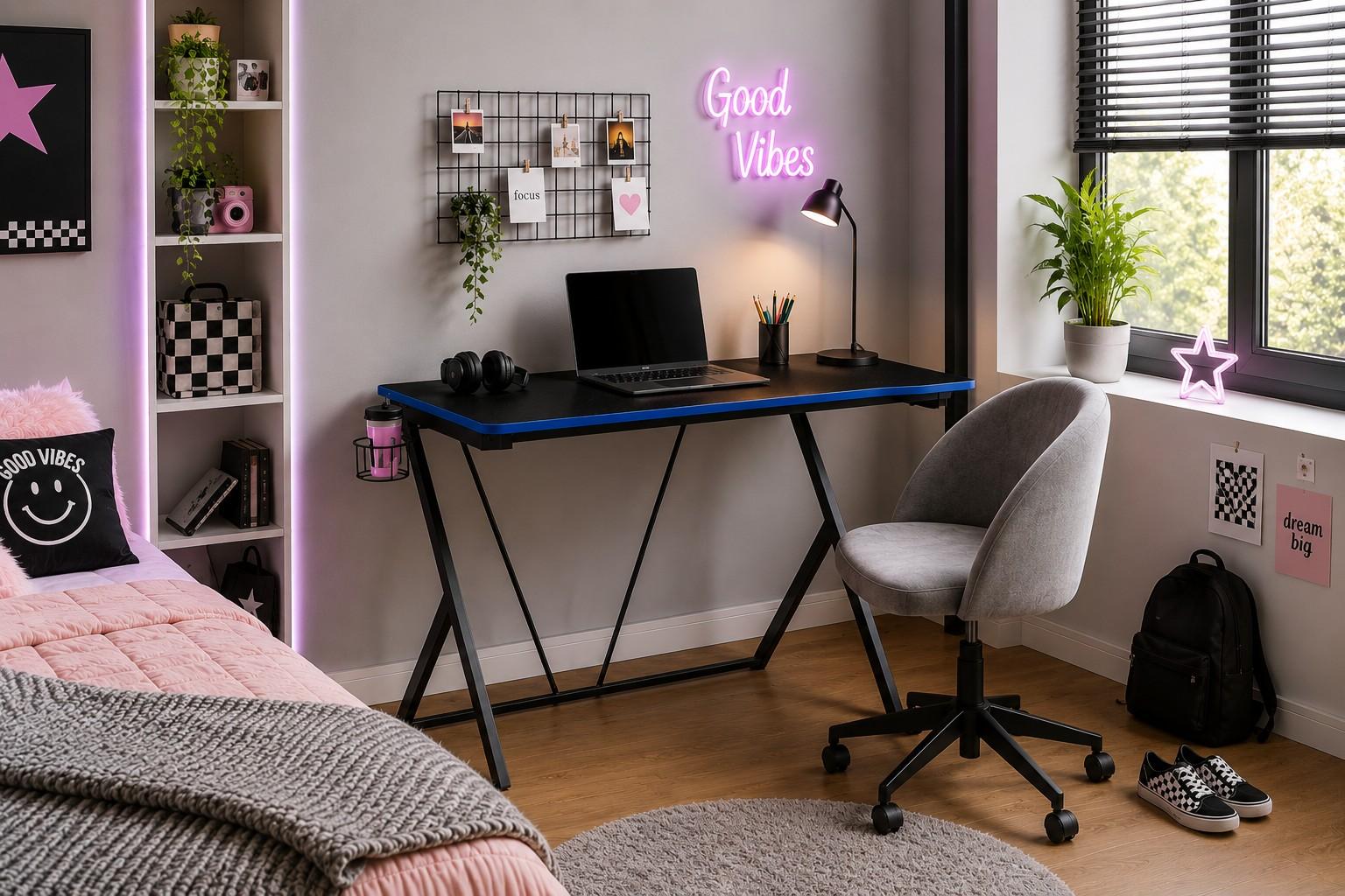 Biurko gamer gamingowe VEKTOR 80x50x75 cm czarne z uchwytem na kubek i słuchawki nr. 9