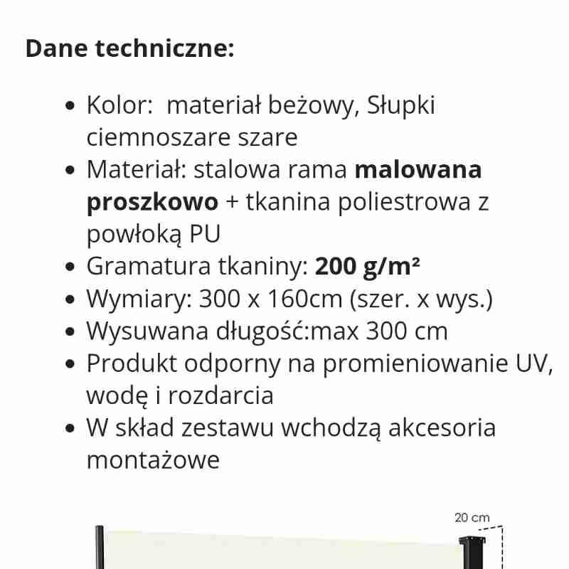 Markiza boczna/ roleta ochronna tarasowa/ balkonowa nr. 3