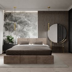 Łóżko tapicerowane do sypialni 180x200x100 cm podwójne z pojemnikiem modne beżowe - Miniaturka zdjęcia nr 6