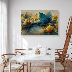 Obraz Na Płótnie Niebiesko-Złote Delikatne Kwiaty 40x30 Do Sypialni  - Miniaturka zdjęcia nr 4
