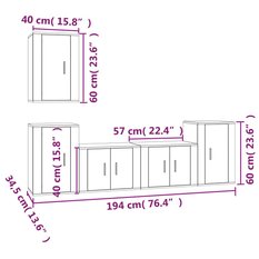 Zestaw szafek RTV 57x34,5x40 cm 5 szt z praktycznymi półkami i drzwiczkami szary dąb sonoma do salonu - Miniaturka zdjęcia nr 5