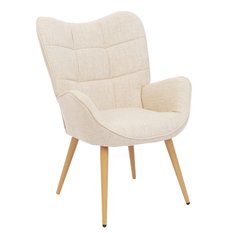 Fotel uszak tapicerowany wypoczynkowy 69x63x89 cm do salonu biura nogi dąb beżowy - Miniaturka zdjęcia nr 2