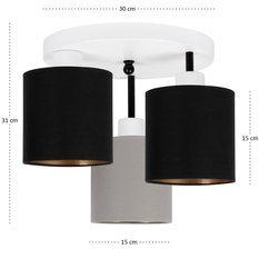 Lampa sufitowa 30 x 30 x 31 cm trzypunktowa gwint E27 biała z szaro-czarnymi abażurami do salonu - Miniaturka zdjęcia nr 4