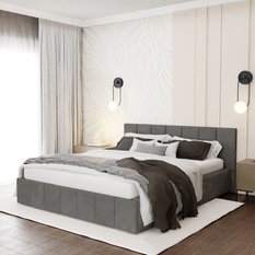 Łóżko tapicerowane 160x200 premium z pojemnikiem do sypialni szare wezgłowie 107 cm - Miniaturka zdjęcia nr 1
