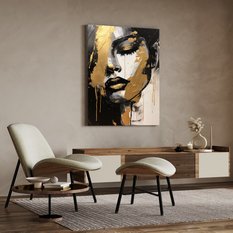 Obraz Do Salonu ZŁOTY Portret Kobieca Twarz Styl Glamour Abstrakcja 80x120cm - Miniaturka zdjęcia nr 3