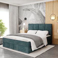 Łóżko kontynentalne 140x200x113 cm tapicerowane podwójne z materacem turkusowe - Miniaturka zdjęcia nr 7