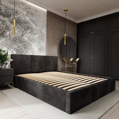 Łóżko tapicerowane do sypialni 180x200x100 cm podwójne z pojemnikiem modne czarne - Miniaturka zdjęcia nr 8