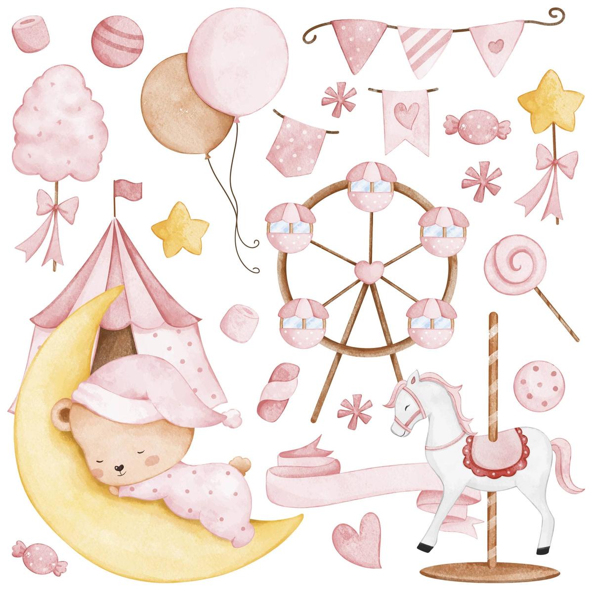 Naklejki Ścienne Dla Dzieci Misiu Słodycze 120x60 Balony ZESTAW