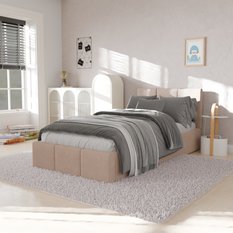 Łóżko Pojedyncze 90x200cm łóżko tapicerowane z pojemnikiem kremowe do sypialni wezgłowie 88 cm - Miniaturka zdjęcia nr 4