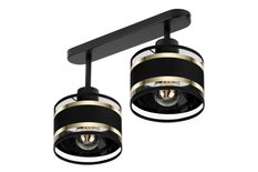 Lampa sufitowa 37x15x25 cm dwupunktowy spot gwint E27 czarna z czarnymi abażurami do salonu - Miniaturka zdjęcia nr 1