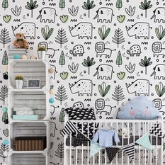 Tapeta Do Pokoju Dziecięcego SŁONIE Dżungla Liście  - Miniaturka zdjęcia nr 7