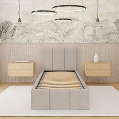 Łóżko Tapicerowane Do Sypialni 90x200cm Podwójne z Pojemnikiem Beżowe - Miniaturka zdjęcia nr 5