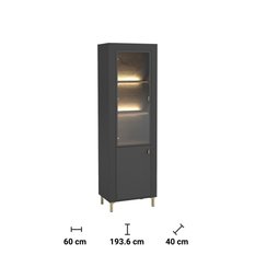Witryna 60x40x193,6 cm Mossa z dwoma drzwiczkami i LED czarny do salonu - Miniaturka zdjęcia nr 4