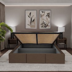 Łóżko Tapicerowane Do Sypialni 140x200 Podwójne z Pojemnikiem Brązowe - Miniaturka zdjęcia nr 6