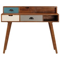  Biurko 110x50x90 cm z 4 szufladami i 2 półkami eleganckie w  stylu retro lite drewno akacjowe do gabinetu lub biura - Miniaturka zdjęcia nr 3