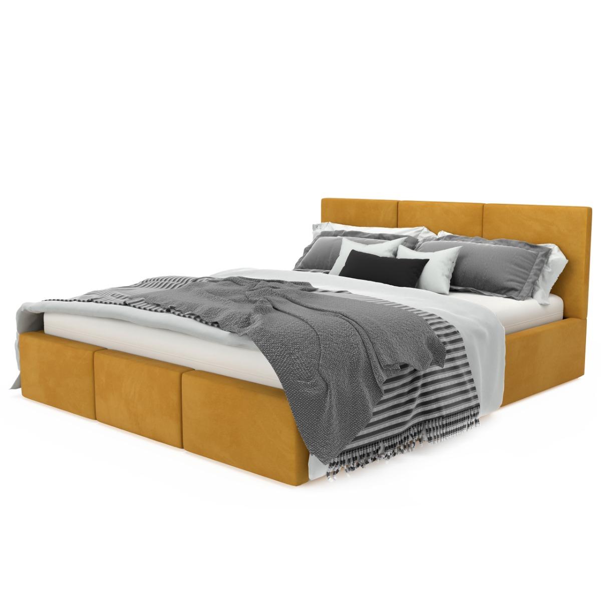Łóżko tapicerowane 140x200x100 cm do sypialni podwójne z pojemnikiem schowek na pościel  żółty nr. 10
