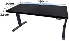 Biurko gamingowe elektryczne model 2 LOW 160x80x70-118 cm regulowane nogi LED RGB pilot przepust czarne - Miniaturka zdjęcia nr 2