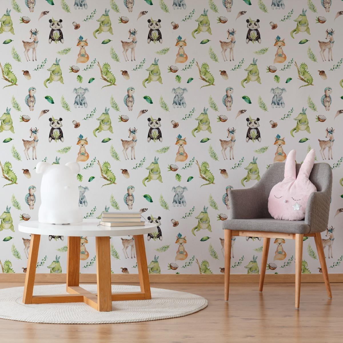 Tapeta dziecięca MISIE panda lisy krokodyle słonie  nr. 6