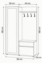Garderoba do przedpokoju DUO 180x95x35 cm z lustrem wieszakami szafka na buty dąb sonoma prawa - Miniaturka zdjęcia nr 8