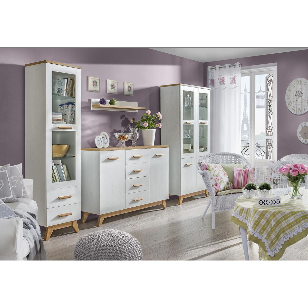 Witryna 85x40x185 cm z czterema drzwiczkami i LED sosna andersen dąb nash do salonu nr. 5