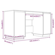 Biurko 140x50x75cm z szafkami czarne lite drewno sosnowe do biura lub gabinetu - Miniaturka zdjęcia nr 9