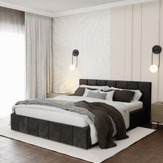 Łóżko tapicerowane 160x200 premium z pojemnikiem do sypialni czarne wezgłowie 107 cm - Miniaturka zdjęcia nr 2