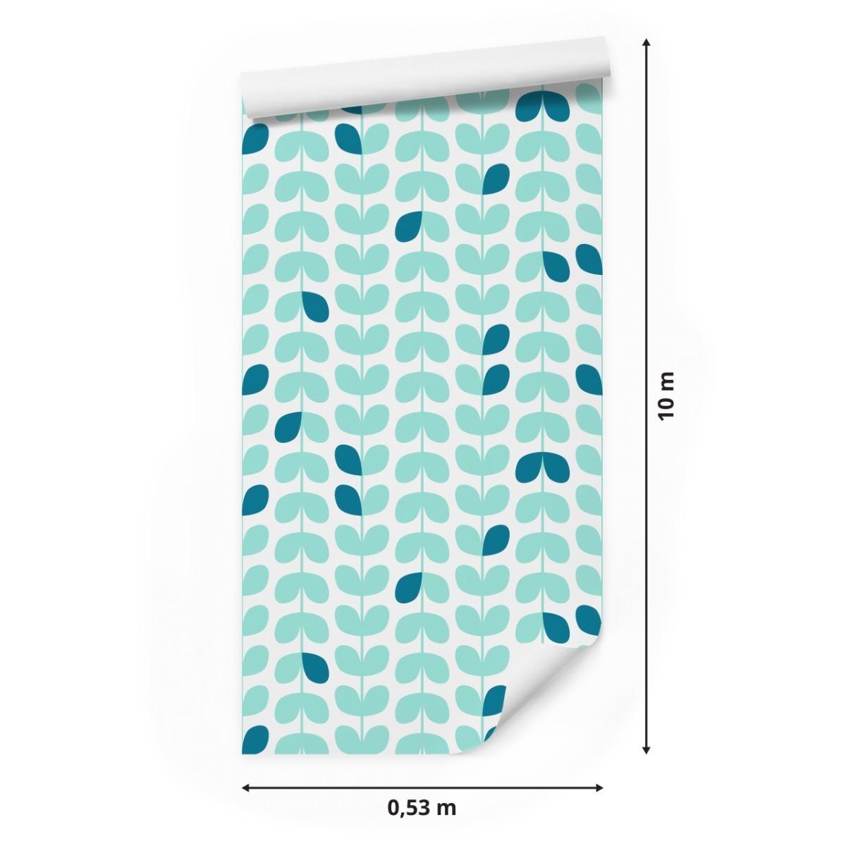 Tapeta W Rolce Malowane Turkusowe LIŚCIE Ozdoba 53x1000 nr. 2