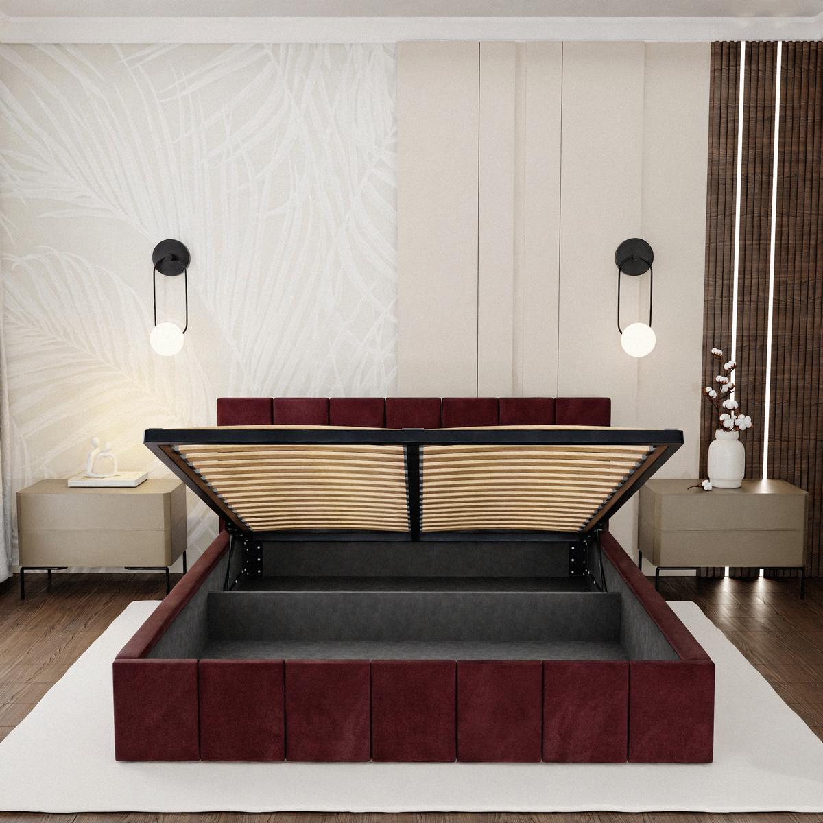 Łóżko tapicerowane 160x200 premium z pojemnikiem do sypialni bordowe wezgłowie 107 cm nr. 7