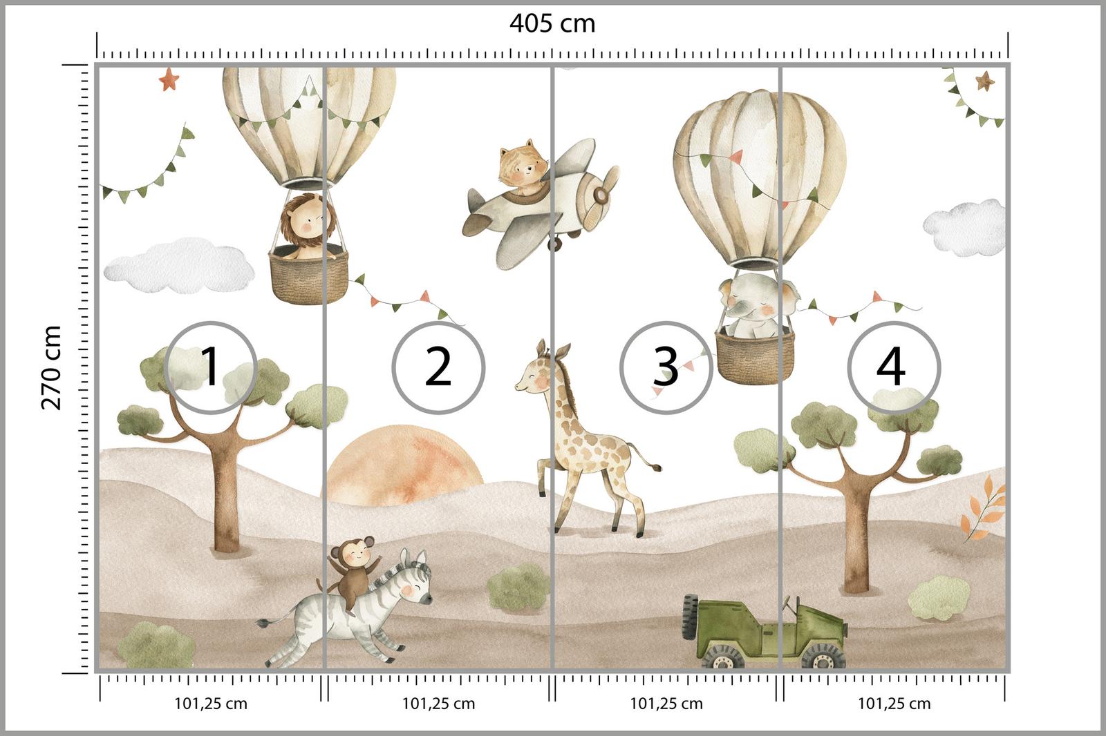 Fototapeta Dziecięca SAFARI Dzikie Zwierzęta Balony Syl Boho Styl Nowoczesny nr. 2